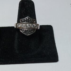 Sterling Silver Crystals Harley Davidson Ring Sz. 7